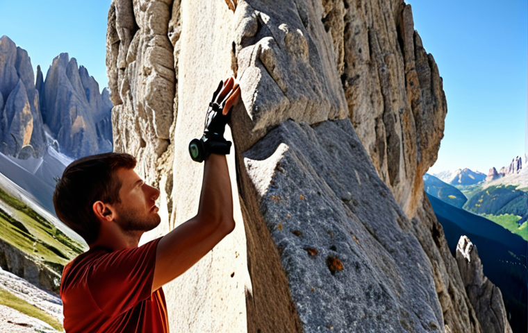 **
Bionic arm user rock climbing, demonstrating advanced prosthetic functionality, realistic details, natural movement, sunny outdoor setting in the Dolomites.
**