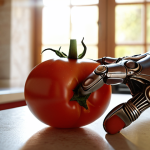 **Prompt:** A bionic hand delicately holding a ripe tomato in a sun-drenched Italian kitchen. Focus on the intricate details of the sensors and the realistic skin-like texture of the prosthetic. Soft, natural light, high resolution.