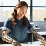 Home 6 바이오닉 보철의 법적 제도적 측면 - **Prompt 1: Advanced Bionic Arm in a Creative Workspace**
A 30-year-old female artist, dressed i...